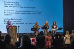 Master of Ceremonies: Rosalyn Collins, (l-r) Sister Shirley Hammons, Sister Miriam Dance & Michelle Jarvis.       Martin Luther King, Jr. Holiday Arlington Theater Program on January 16, 2023.  16th Annual Martin Luther King, Jr. Holiday Weekend of MLKSB 2023 Events.  (Photo by Rod Rolle)

Arlington Theater Program 

Invocation - Rev. Roderick Murray, Pastor of New Friendship
Missionary Baptist Church and MLKSB board member
Master of Ceremonies: Rosalyn Collins

Sister Miriam Dance, Sister Shirley Hammons & Michelle Jarvis sing the
African American national anthem, “Lift Every Voice and Sing.”
Welcome: E. onja Brown, President of MLKSB
Tribute: Moment of silence for those who have passed
way this year

Elected Official: Salud Carbajal, Congressman
Elected Official: Gregg Hart, State Assemblyman
Miriam Dance - Sings “Remedy” accompanied by John Douglas
Sese Ntem and Ewe Drummers of Ghana
Awards: Essay and Poetry, ages 6-12
Break - Music
Rosalyn Collins: Acknowledgments
Sister Shirley Hammons & Sister Michelle Jarvis “Expect your Miracle”

Accompanied by John Douglas
Awards: Essay and Poetry, ages 13-18
Introduction: Michael A. Young, UCSB Vice Chancellor, Emer.
Keynote speaker: Dr. Diana Ramey Berry