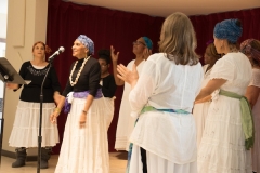 January 13, 2018 - Santa Barbara, CA: MLK SB present Ring Shout, early African-American spiritual music and spiritual with MC and speaker Akivah Northern, Michelle Lawyer and Sayyidah Ragsdale with discussion of Dr. King's influence at the Pilgrim Terrace in Santa Barbara on January 13, 2018.   The Martin Luther King, Jr. Committee of Santa Barbara honored Dr. Martin Luther King, Jr. January 13 - 19, 2018 with the theme " Now is the time to Make Real the Promises of Democracy."  (Photo by Rod Rolle)